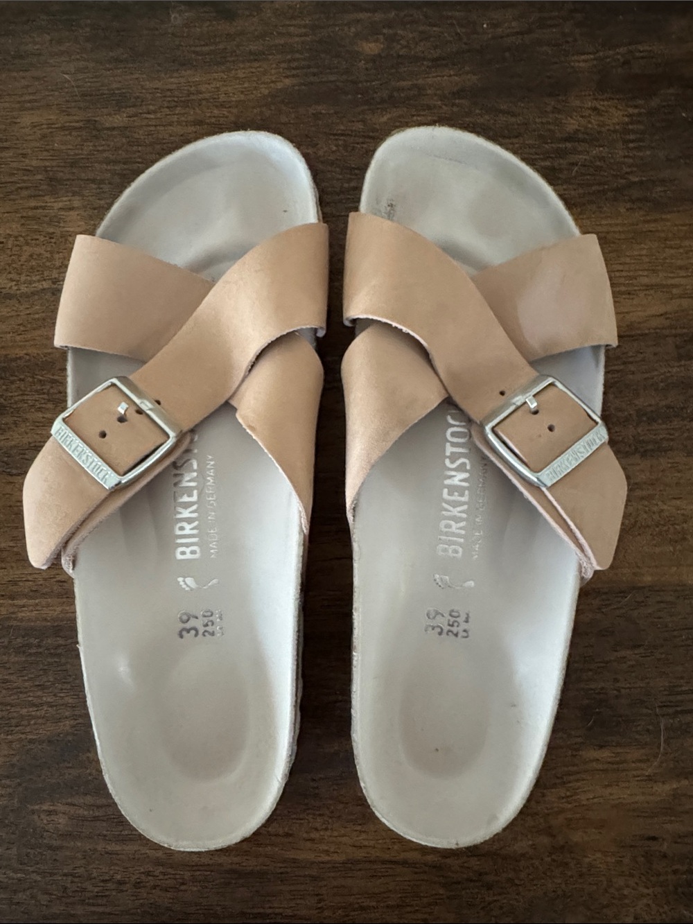 Birkenstock Tan Leather Crisscross Slide Sandals
